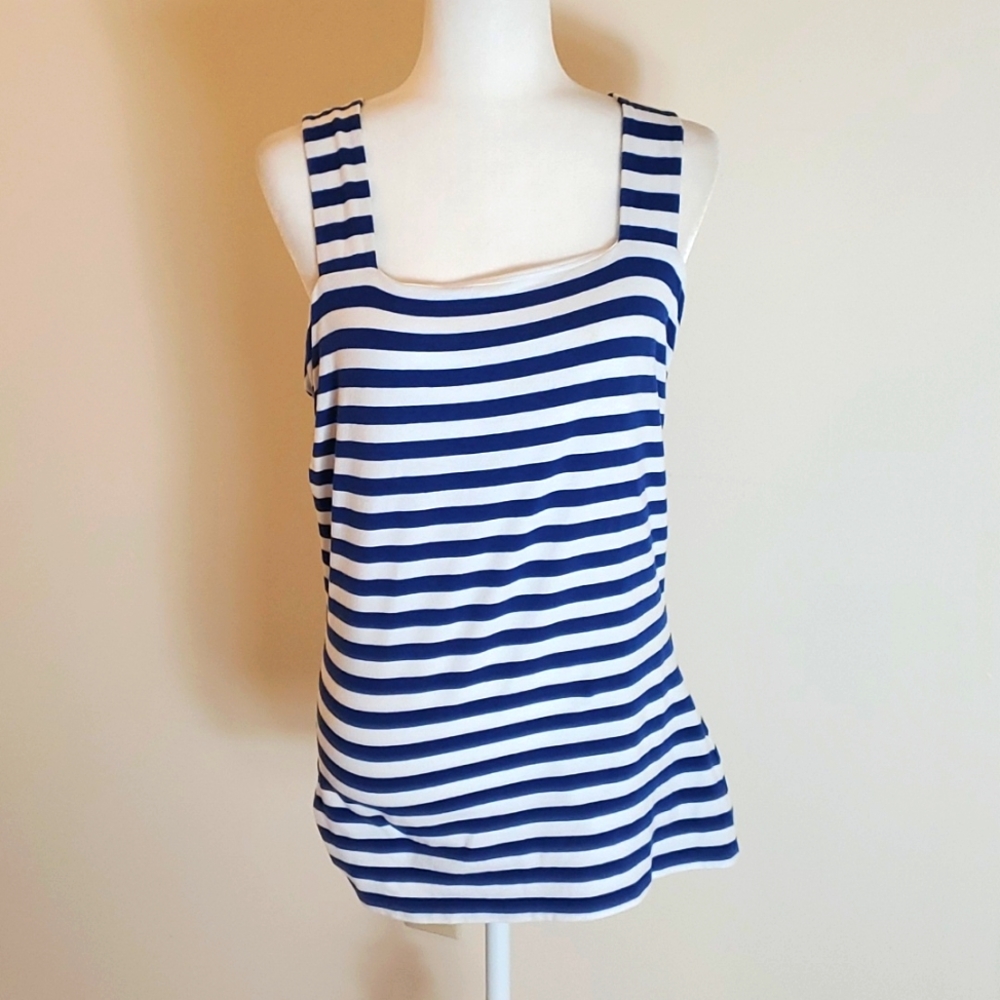 Express blue and white squared neck tank top